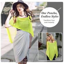 1 Pcs Women Sheer Poncho Shrug Summer Sheer Blouse Top Lightweight Poncho Sheer Bolero Formal Evening Dress - 螢光綠 - 查看 7