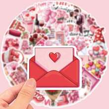 50pcs Matte Stickers - Valentine's Day Stickers Suitable For Asymmetrical Shaped Phone Cases, Laptops, Water Bottles, Scrapbooks, Diaries - Multicolor - View 3