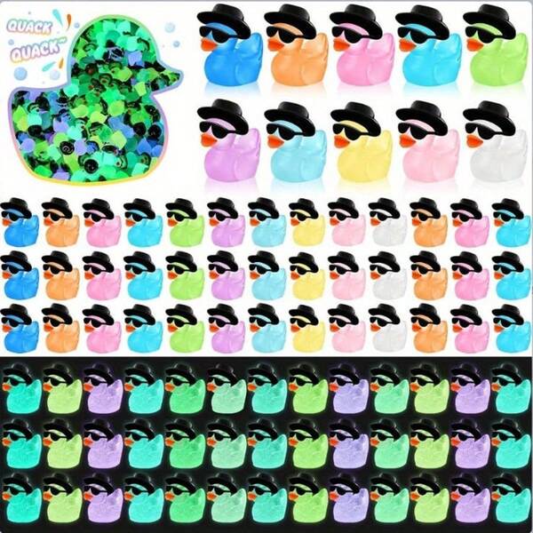 10/30/50pcs, Glowing Mini Resin Duck With Sunglasses - Glow In The Dark Colorful Cowboy Duck - Suitable For DIY Pendant - Miniature Garden Landscape Cake Decoration Dollhouse Potted Plant Decoration Christmas Gift