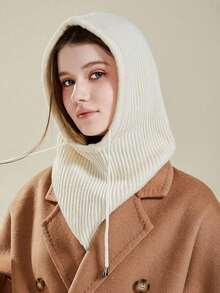 1pc Autumn/Winter Knitted Hat With Scarf, Vintage Thicken Drawstring Beanie Cap, Fashion Versatile Warm Hat & Scarf Set For Men And Women - 1pcs - View 11