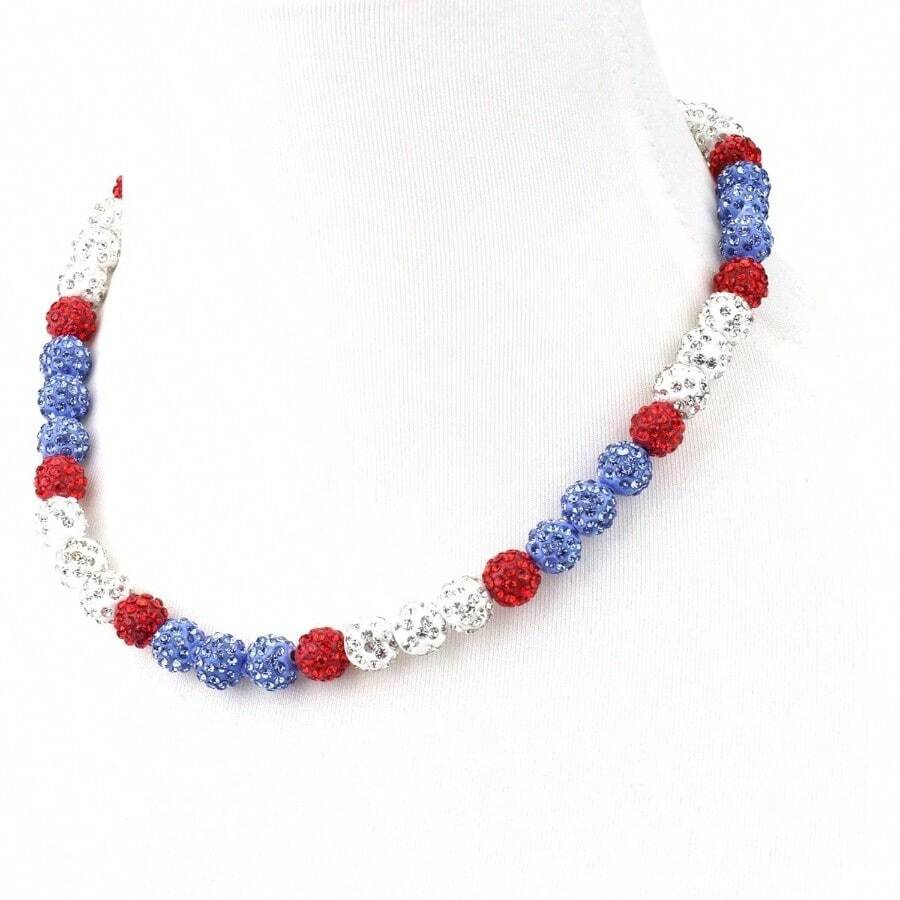 Baseball, Bling Beaded Women Men, Baseball Drip Necklace Bead Inspired Sports Jewelry, 17. Inches, AgeOver 8 Years Old - White-lightblue-red-17.7" - View 1