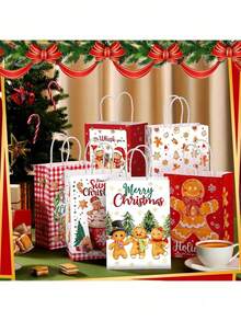 48/24/12 Peças Sacos de Presente de Biscoito de Gengibre de Natal - Sacos de Papel para Guloseimas de Natal com Alças, para Decoração de Festa de Natal e Suprimentos de Férias, Festa de Aniversário, Casamento, Presentes de Natal, Decorações de Natal, Festa de Aniversário, Presentes de Ano Novo, Cores e Estilos Aleatórios Natal Decorações de Natal Pijamas de Natal Presentes de Natal Decoração de Natal - Multicolorido - Visão 2