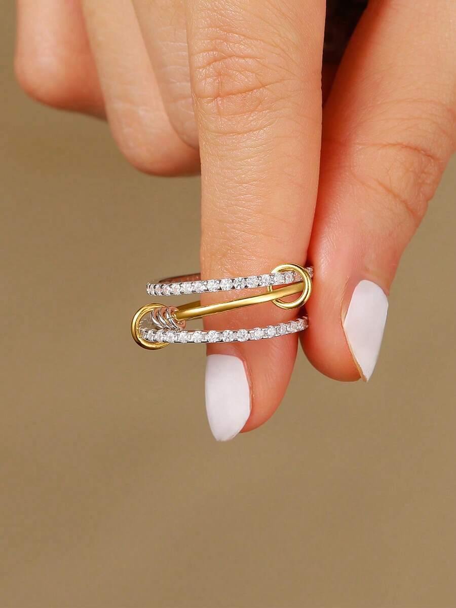 GAGAFEEL 1 pieza Anillo de dedo de plata esterlina 925 exquisito, elegante y de moda, con tres círculos brillantes y circonita para mujer, regalo de joyería para fiesta, y cumpleaños