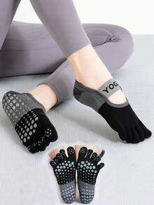 yuluan 1 Paar Zehensocken, Einheitsgröße passend für die meisten, rutschfeste Yoga-Socken für Frauen, mehrfarbig, geeignet für Indoorsport, rutschfeste Yoga-Socken mit Schnürsenkeln und gepunkteten rutschfesten Sohlen, geeignet für Yoga, Pilates, Tanz, ganzjährig