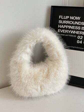 Fashion Fluffy Hobo Bag,Y Flush Tote Bag, Women's Cute Handbag & Purse For Winter