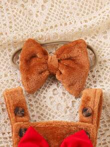 1 件套幼儿女童可爱舒适羊毛围兜连体衣，秋冬 - 咖啡棕 - 查看 4