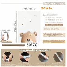 1幅帆布墙画，泰迪熊主题儿童房装饰画，中性色调泰迪熊偷窥主题，适合儿童房、卧室、家居装饰、秋冬家居装饰，可用于儿童房、托儿所、男孩/女孩派对卧室墙面背景、幼儿园教室装饰，防水材质，派对装饰礼品 - 彩色 - 查看 14