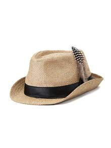 1 pieza Sombrero de sol unisex elegante y casual de poliéster con plumas naturales, adecuado para vacaciones, playa y todas las estaciones
