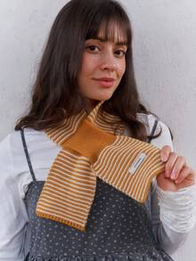 1pc Striped Casual Wool Blend Criss-Cross Neck Warmer Scarf, Decorative For Spring, Autumn & Winter