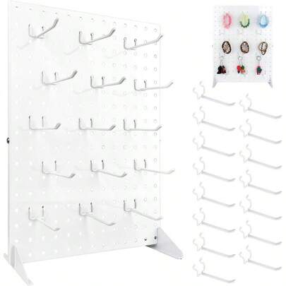 Metal Pegboard Display Stand With 15 Peg Board Hooks Accessories, Desk Pegboard Panels, Merchandise Display Rack Selling Accessories Vendors Events Retail Shows Fairs 17*13Inch, Black