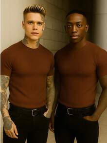 AMERICAN SHORT SLEEVE/BASIC T-SHIRT/RIBBED T-SHIRT - Rust Brown - View 4