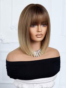 Bộ tóc giả ngắn thẳng 12 inch này được thiết kế đặc biệt dành cho phụ nữ. Tóc giả tổng hợp chịu nhiệt màu ombre vàng với mái bằng là món quà hoàn hảo dành cho các cô gái sử dụng hàng ngày. - Tóc vàng ombre - Xem 7