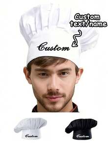 Customized Chef Hat With Name, Personalized Chef Hat, Printed Chef Hat, Cooking Chef Hat, Suitable For Bakery, Cafe, Dessert Shop, Restaurant, Kitchen, Washable And Reusable, Elastic Strap Catering Service Hat, Unisex Full Mesh Chef Hat