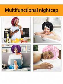 1/2/3/4/5/6/8 piezas Diseño de ala ancha de gran tamaño con banda elástica ajustable y correa floral para cabello rizado y liso, gorro para dormir - 2 piezas multicolor - Ver 6