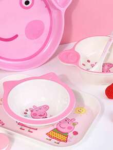Peppa Pig Household Anti-Drop And Heat-Resistant Plates, Special Bowls For Eating, New Spoons, Compartments Plates, Cups Of Rice, Complete Sets Of Bowls And Spoons - Multicolor - View 1