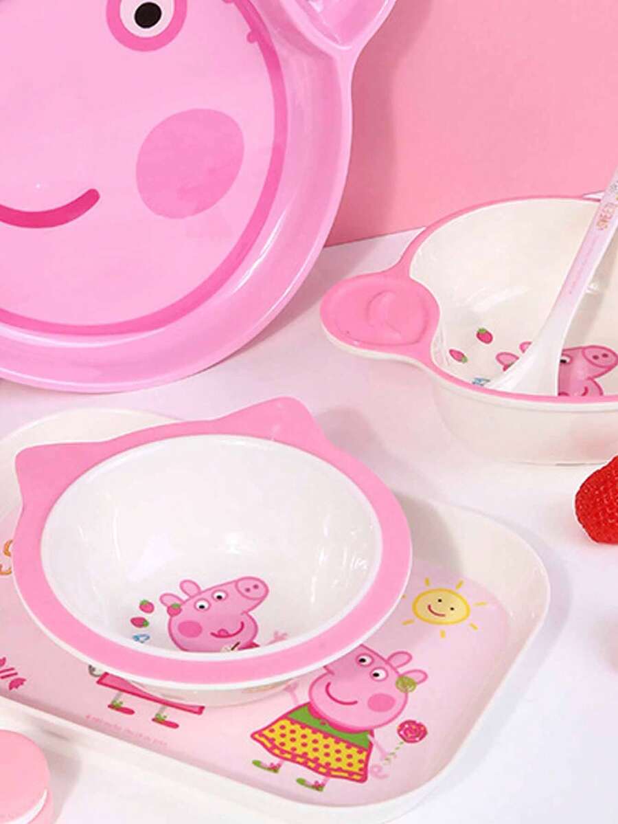 Peppa Pig Household Anti-Drop And Heat-Resistant Plates, Special Bowls For Eating, New Spoons, Compartments Plates, Cups Of Rice, Complete Sets Of Bowls And Spoons - Multicolor - View 1