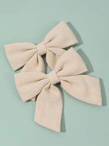 2pcs Ivory Bow Hair Clips, Wedding & Party Favor Gifts For Kids - Beige - View 3