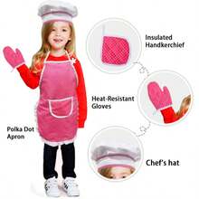 1 套儿童波尔卡圆点围裙烹饪玩具套装，男孩女孩厨房烘焙角色扮演体验，家庭互动，圣诞节派对礼物 - 彩色 - 查看 10