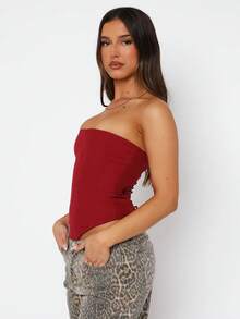 Women Bustier Corset Top Y2k Strapless Tie Back Boned Overbust Tube Crop Tops Going Out Club Shapewear - 紅色 - 查看 4