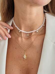 3pcs/Set Bohemian Crystal Sun Rhinestone Inlaid Pendant Necklace Set, Luxurious & Elegant Daily/Party Jewelry Necklace Gift For Women