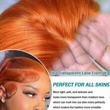 34 Inch Ginger Orange 13x6 Lace Front Wigs Human Hair Straight Ginger Wig HD Transparent Lace Frontal Wigs #350 Colored Human Hair Wig Pre Plucked With Baby Hair 250 Density - S350 - 查看 8