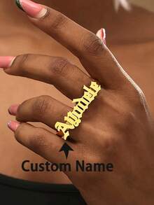 1pc Customized Personalized Double Finger Name Ring, Stainless Steel English Letter Couple Open Ring, Perfect Gift For Friends, Family, Relatives, Lovers, And Christmas - Multicolor - View 1