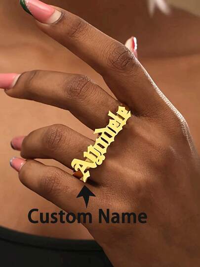 1pc Customized Personalized Double Finger Name Ring, Stainless Steel English Letter Couple Open Ring, Perfect Gift For Friends, Family, Relatives, Lovers, And Christmas