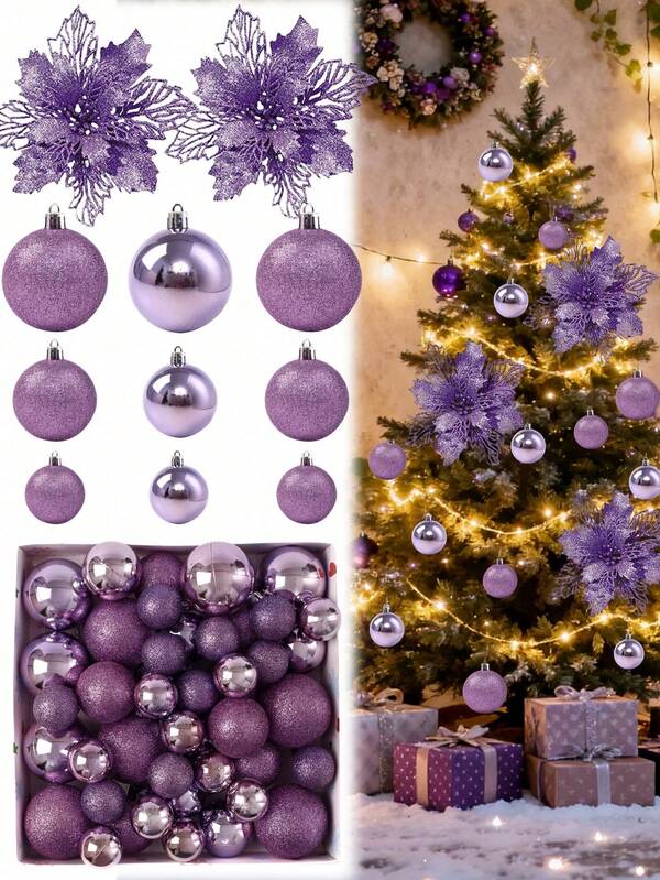 42 piezas - Adorno de bola de Navidad morada, Juego de adornos navideños clásicos, Decoración navideña, Adorno para árbol de Navidad, Decoraciones navideñas 2026, Decoraciones colgantes a prueba de roturas para Navidad, cumpleaños, San Valentín, Pascua, fiestas, bodas, hogar, oficina y decoración de pared - Decoración perfecta para el árbol de Navidad para crear un ambiente festivo (La forma de la caja de bolas de Navidad es aleatoria)