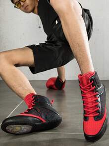 Unisex Non-Slip Boxing Shoes, Breathable Wrestling Shoes With Rubber Sole, Indoor Boxing Training Shoes For Men And Women - Red - View 4