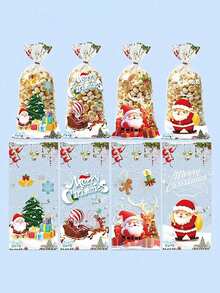 50pcs Pack New Christmas Candy Bags, Santa Claus Gift Bags, Christmas Party Gift Bags, Cookie OPP Flat Bags Christmas Christmas Decorations Christmas Pajamas Christmas Gifts Christmas Decor