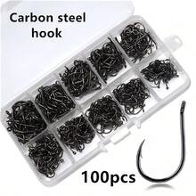 100pcs/Box 3-12# Iseni Fishing Hooks, Barbed Hooks With Eye, Fishing Tackle - Black - View 5