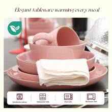 HomeVss Eur-Nordic Shape Raising Rim 20pc Dinnerware Set, Shiny Pink With Speckle Effect - 粉色 - 查看 4