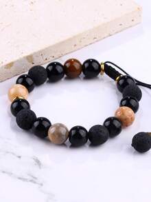 Natural Stone & Stainless Steel Beaded Bracelet, Woven Design, Fashionable & High-End, Luck Charm, Gift For Boyfriend