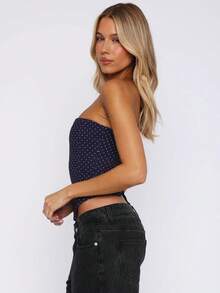 Women Bustier Corset Top Y2k Strapless Tie Back Boned Overbust Tube Crop Tops Going Out Club Shapewear - Màu xanh hải quân - Xem 2