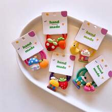 10 Stück süße Haus-förmige Haargummis, Cartoon Obst Haarbänder für Mädchen, elastische Gummibänder, Version A/B Haarschlaufen, Kinderzubehör für die Haare.