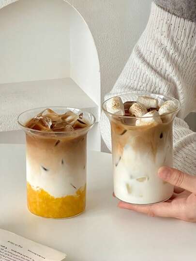 1pc Ins Style Glass Coffee Cup, Hand Drip Coffee Cup, Glass Latte Cup, Juice Cup, Water Cup