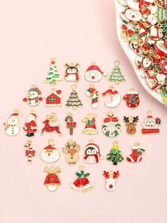 10 件各种风格的圣诞主题滴油合金饰品 - 圣诞树/圣诞老人/雪人/驯鹿/企鹅/铃铛等设计吊坠，适合 DIY 可爱项链耳环手链钥匙扣 - 非常适合圣诞节派对氛围和圣诞树悬挂装饰