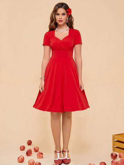 Vintage 1950's Square Neck A-Line Party Swing Dress