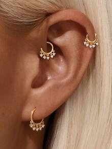 1 Peça Brinco de Argola Pendente de Prata Esterlina 925 de 6/8/10mm 20G com Zircônia Cúbica, Brinco de Argola Dourado 18K para Piercing de Cartilagem Nasal e Feminino - Dourado - Visão 2