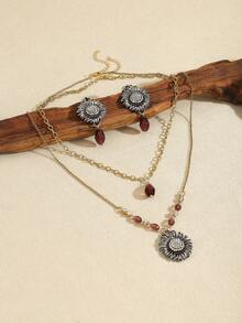 5pcs Vintage Enamel Zebra Animal Pendant Earrings Necklace Set, Handmade Multi-Layer Beaded Zebra Jewelry With Stylish Design, Perfect Jewelry Gift For Women