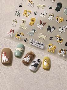 3D可愛小狗美甲貼紙，自粘式DIY美甲裝飾配件