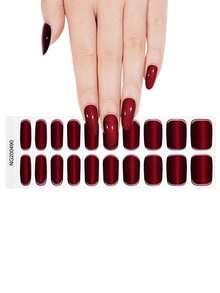 1 Box Natural UV Gel Nail Stickers, Long-Lasting Classic Christmas Red Semi-Cured 20pcs Finger Nail Gel Stickers, Easy To Apply And Remove - Multicolor - View 4