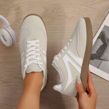 Office Work Sneakers Woman Modern Casual Sporty Colorblock Patchwork Upper German Training Sneakers Spring Autumn Tennis Shoes Sneakers Outdoor Walking Travel Sport - 米色 - 查看 2