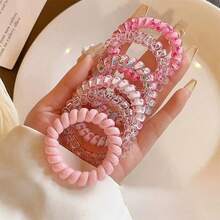 6pcs/Pack Of Telephone Wire Hair Rings, Candy Collection Sweet Gradient Color Telephone Coils, High Elasticity And Versatile Women's Headband Hair Accessories, Multiple Styles To Choose From, Without Damaging The Hair Rings.