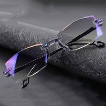 1 Piece Unisex Fashionable Lightweight Frameless Computer Glasses, Transparent Lens Cutting-Edge Design, Clear Vision Eyewear - Purple - View 9