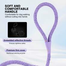1条反光绳狗牵引绳，6英尺长，防拉扯训练牵引绳，适用于小型、中型和大型犬 - 淡紫色 - 查看 6