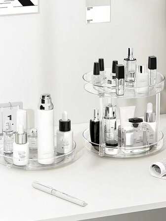 1pc Rotating Multi-Layer Transparent Tabletop Makeup Organizer, For Skincare, Perfume, Cosmetics, Valentine's Day Gift, Holiday Beach, Bathroom, Bedroom, Large Capacity