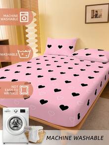 1pc Bed Sheet, Bedding, Fitted Sheet, Fitted Sheets, Mattress Cover, Skin-Friendly Soft And Comfortable Mattress Protector, Valentine Day Gift Fitted Sheet, Cartoon Love Geometric Flat Sheet, Heart Cute Heart Pattern Bedding Set, Home Decor, Fitted Bottom Sheet For Twin, Full, King, Queen Size, Independence Day Bedding, Bedding Gifts, Machine Washable, Oeko-Tex