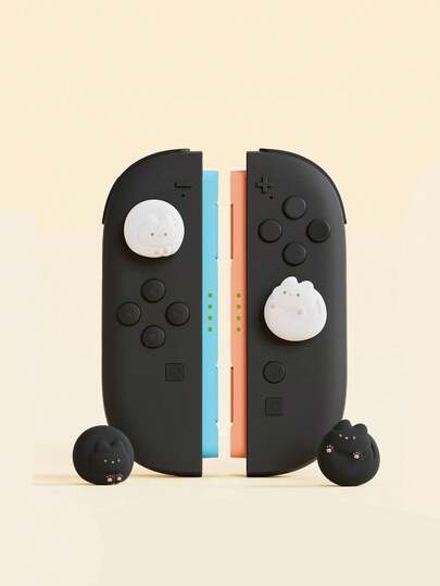 4pcs Soft Silicone Joystick Caps Compatible With Nintendo Switch, Black & White Kittens