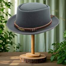 British Retro Felt Fedora Hat Autumn Winter Fashion Braided Band Decorated Top Hats For Party Special Occasion - Xám - Xem 4